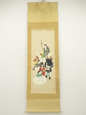 伊藤居伯筆　七福神図　肉筆絹本掛軸